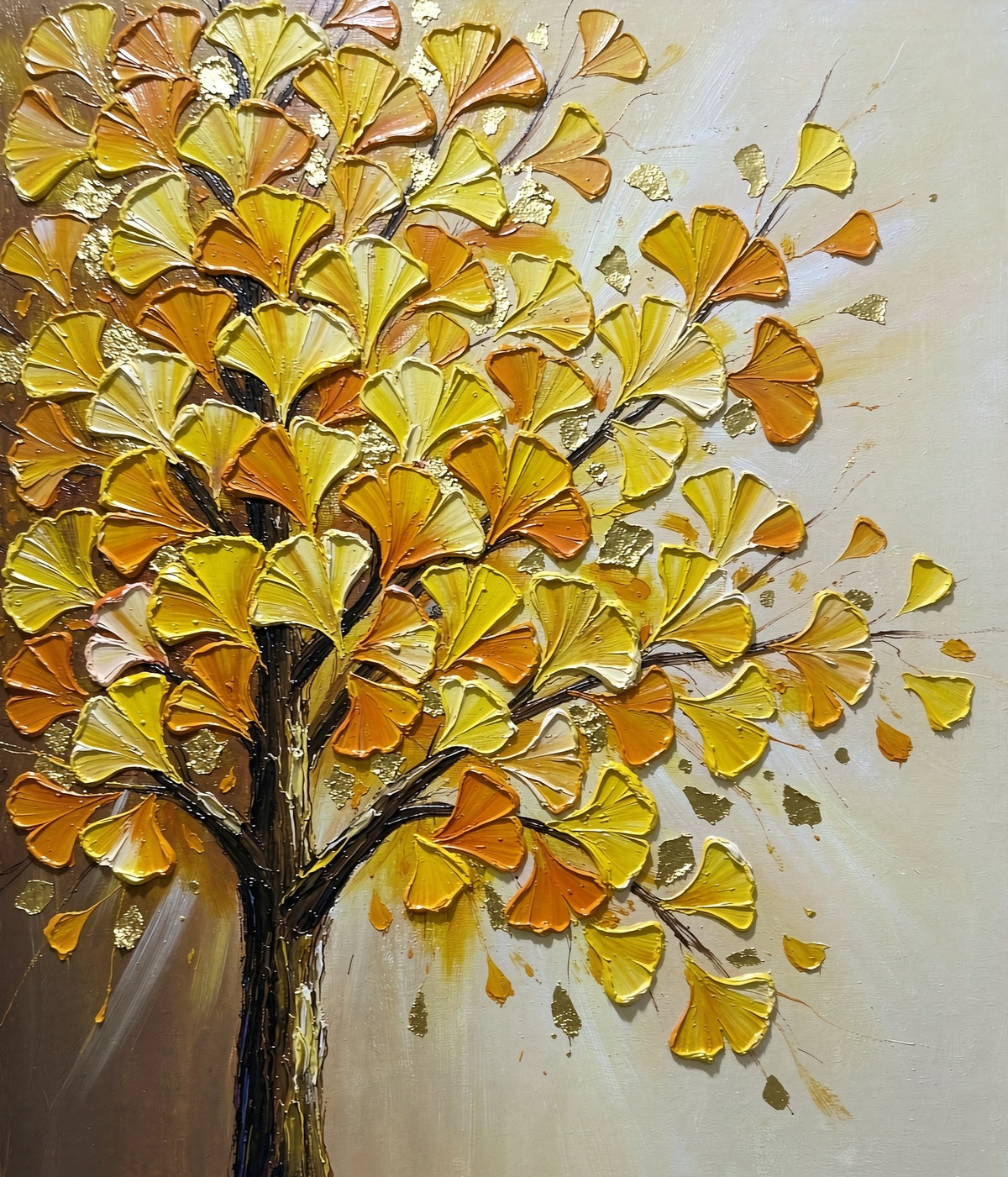 Hand-painted golden ginkgo tree oil painting