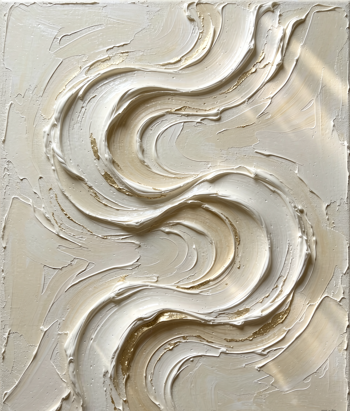 Ivory white and pale gold abstract artwork with flowing texture
