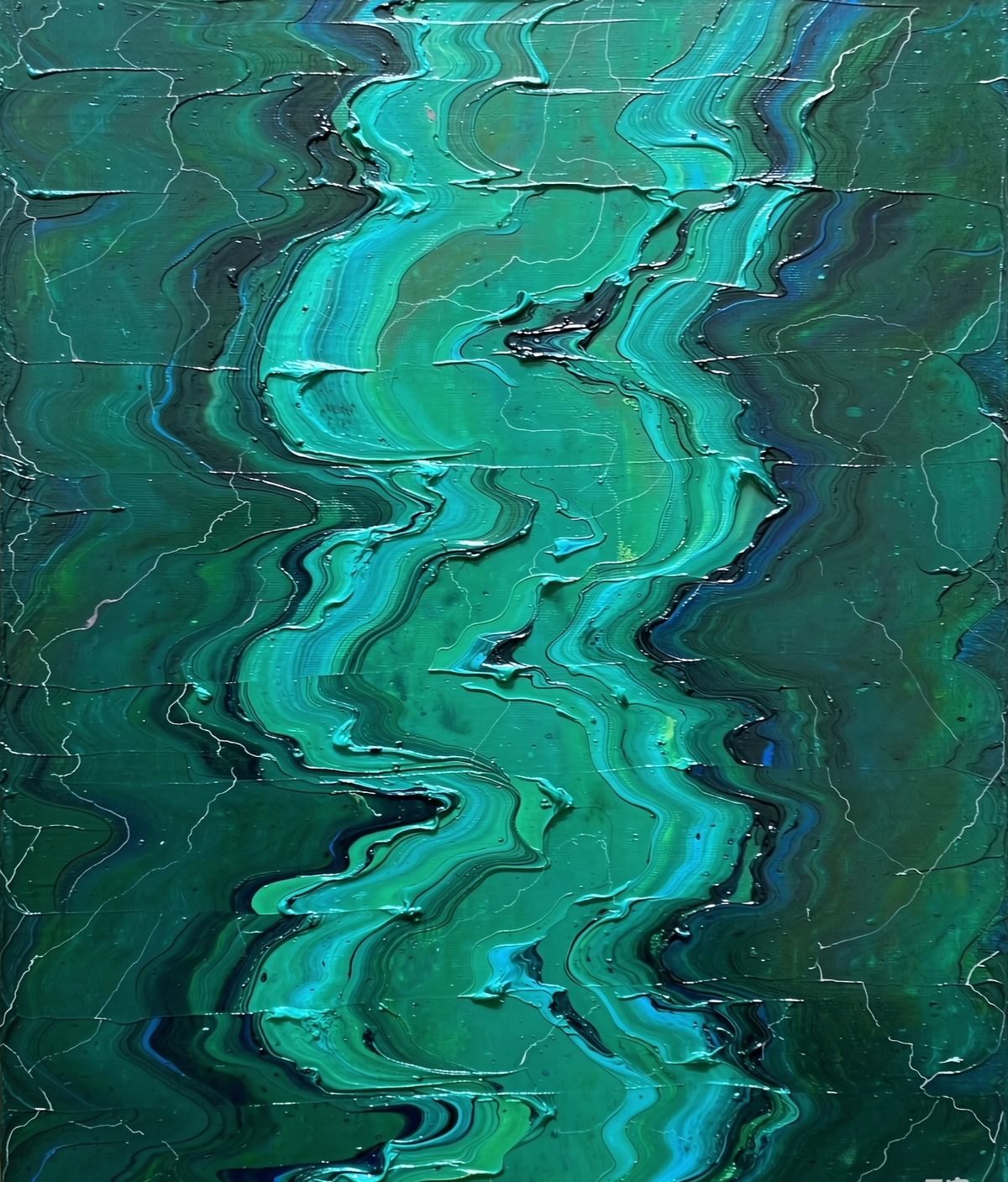 Turquoise marble flow abstract artwork in teal and green