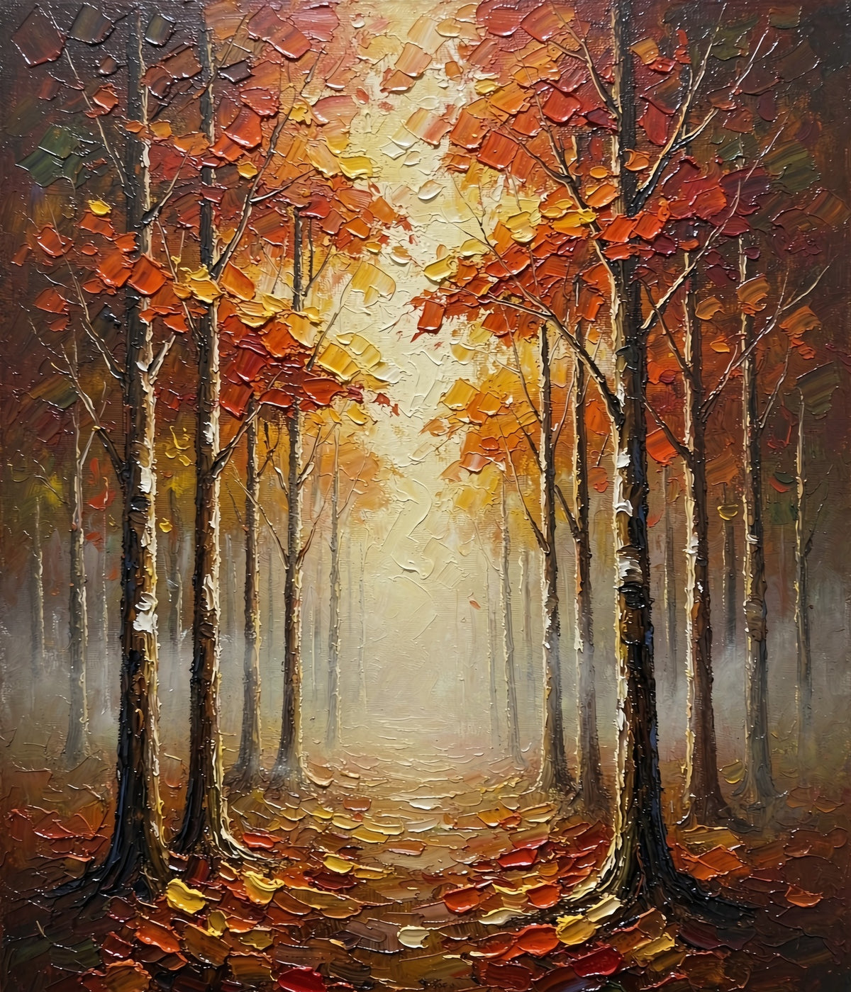 Autumn orange misty forest artwork