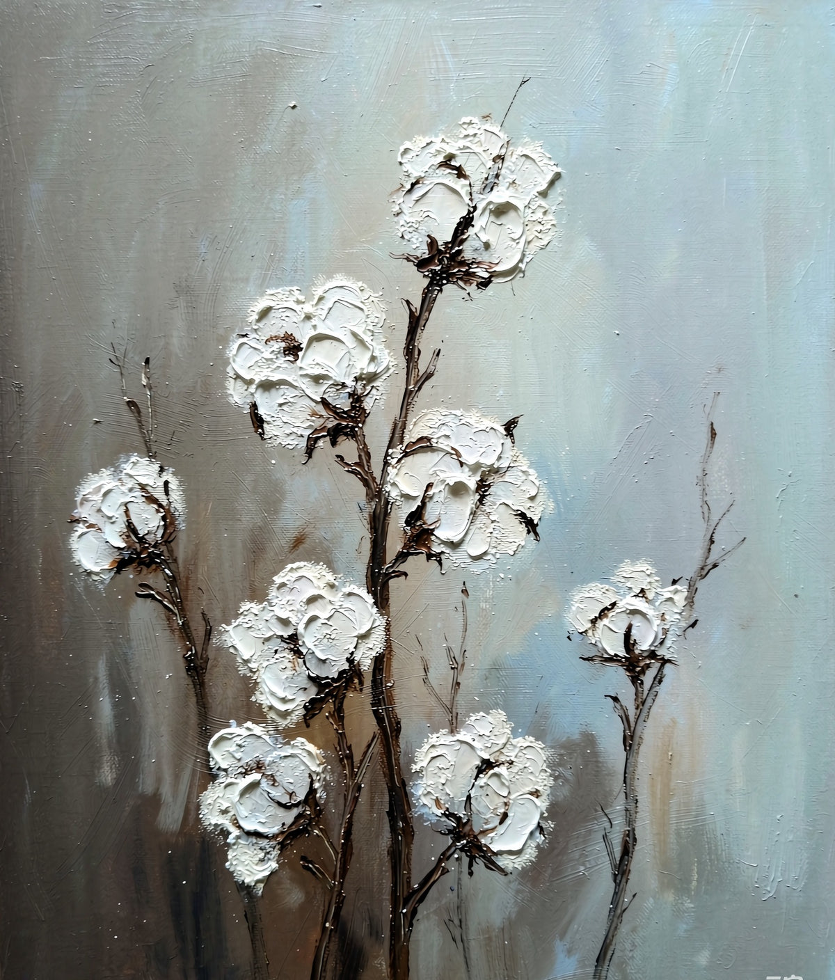 Dried cotton stem botanical painting