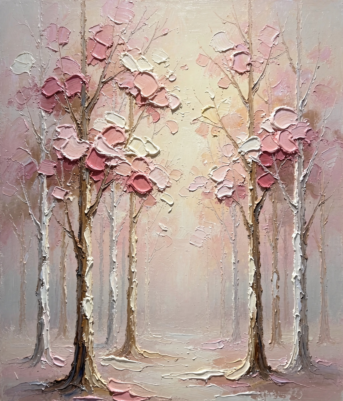 Dawn pink misty forest artwork