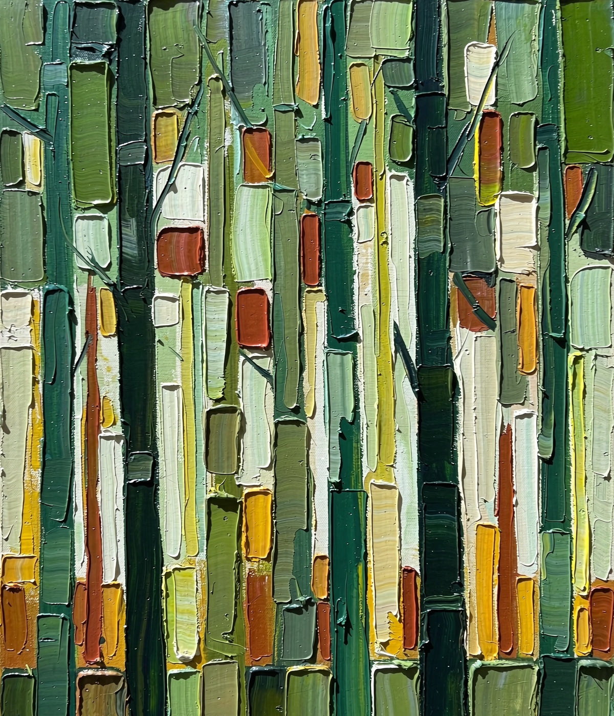 Hand-painted abstract colorblock forest oil painting