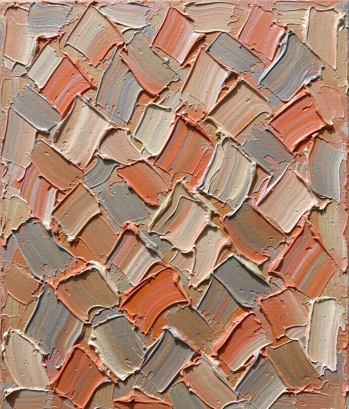 Coral orange and warm gray textured abstract artwork