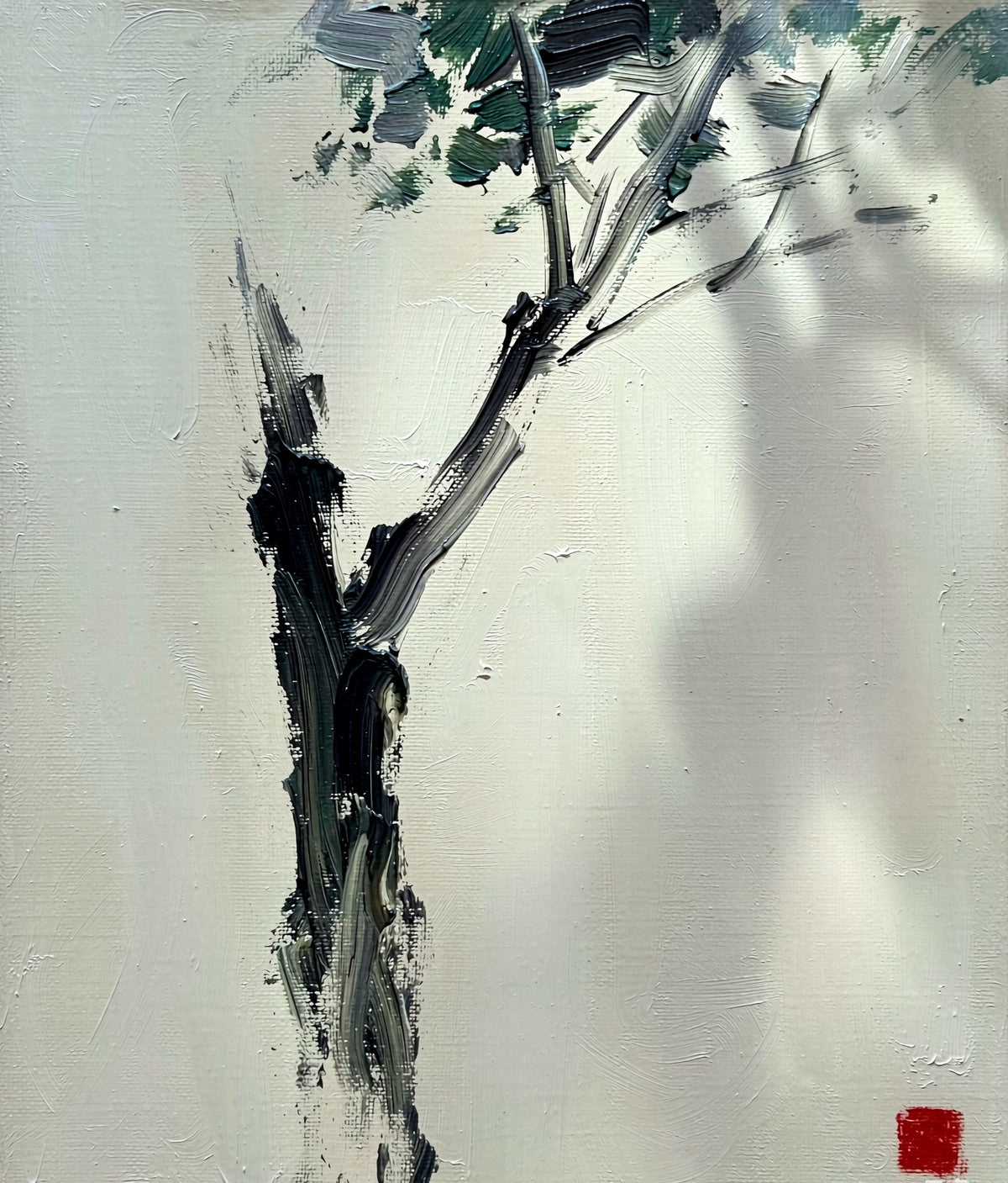 Hand-painted ink-wash tree oil painting