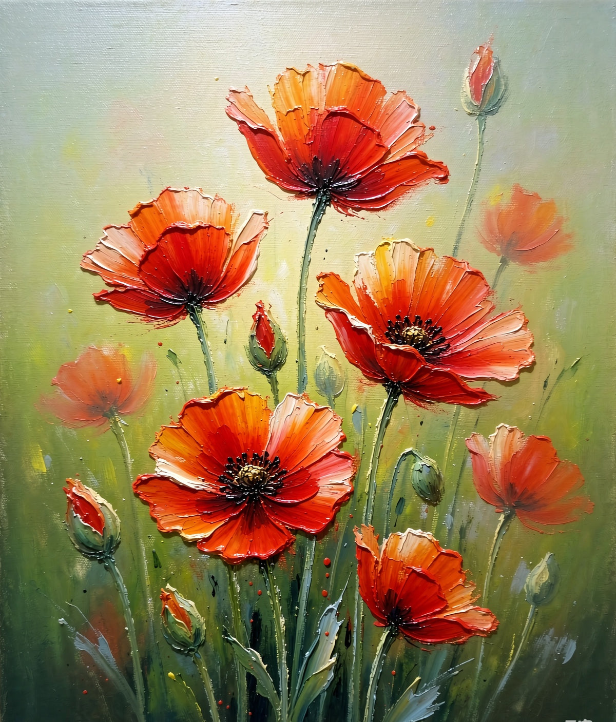 Red poppy floral painting