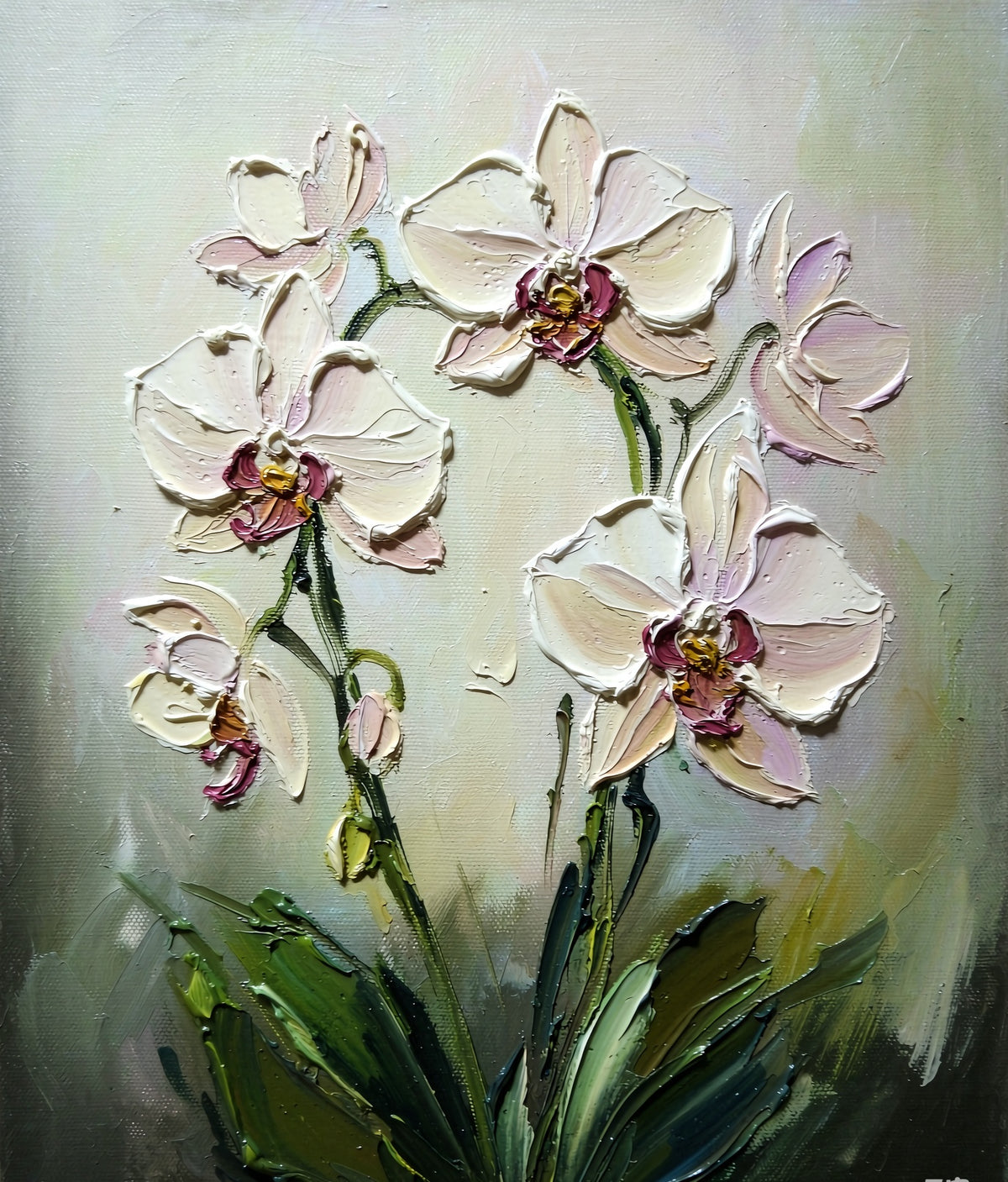 Moth orchid hand-painted floral oil painting