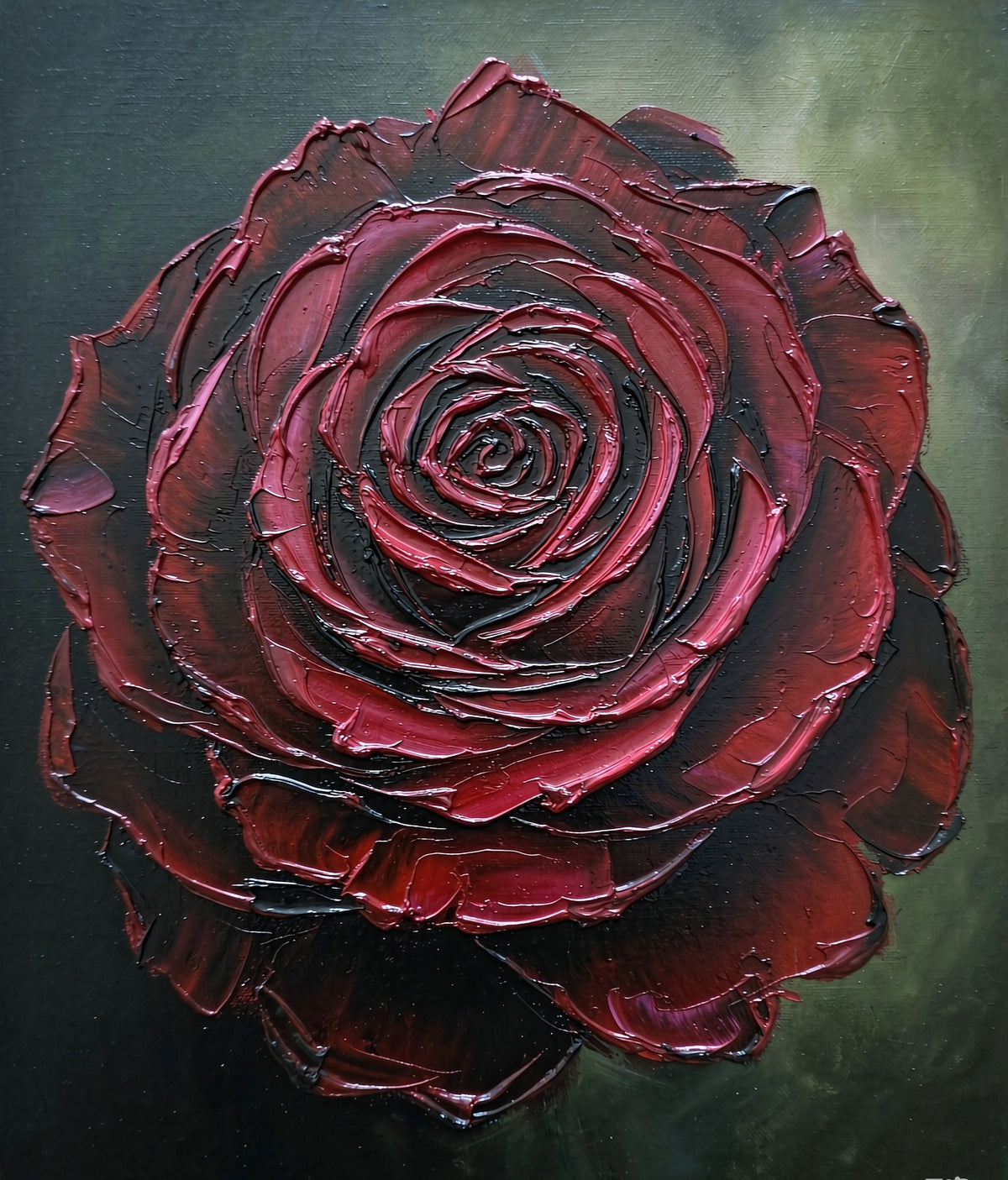 Deep red rose hand-painted floral oil painting