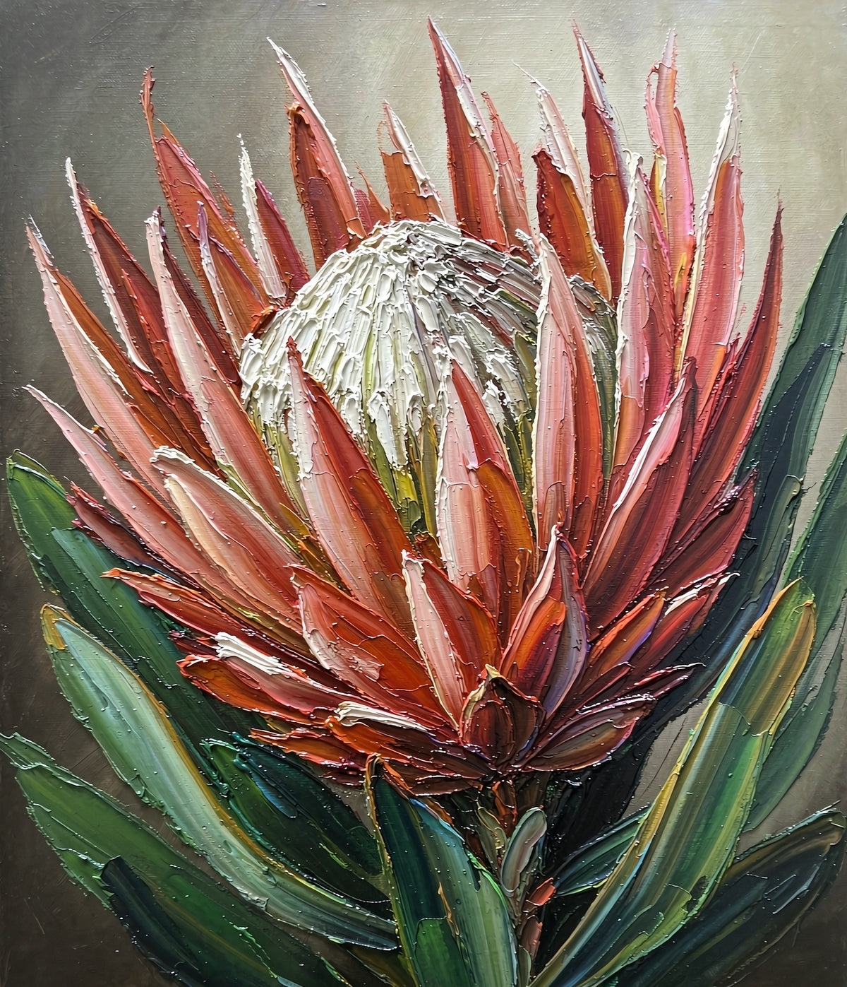 King protea hand-painted floral oil painting