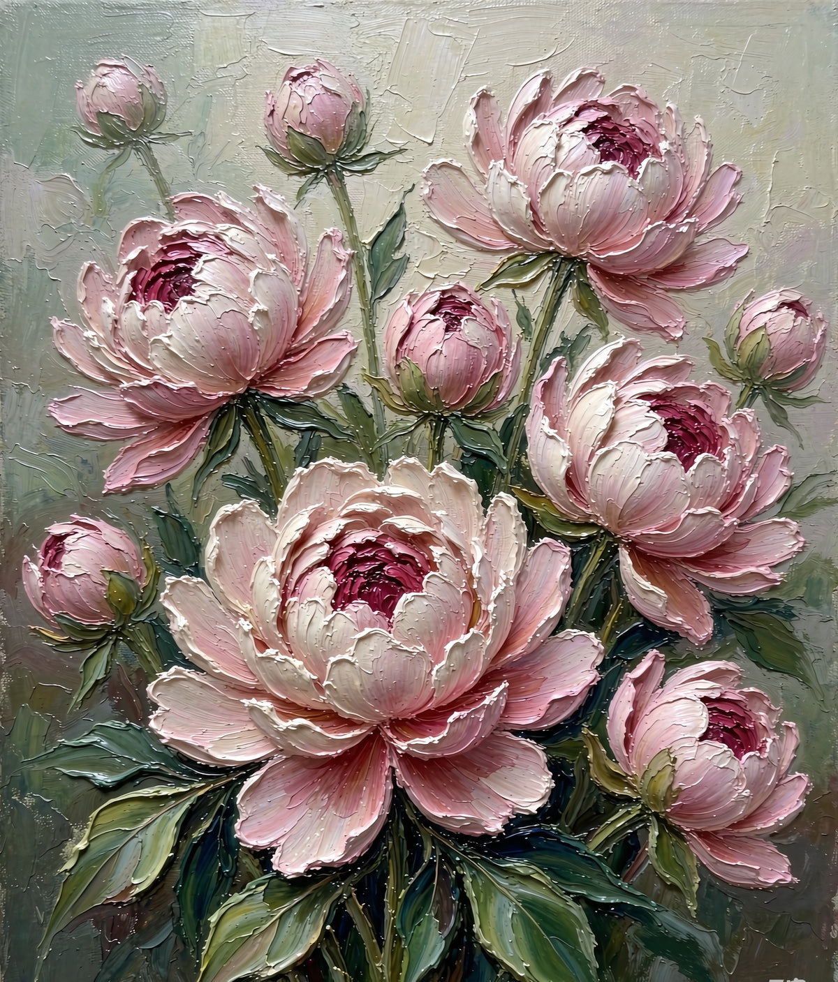 Pink peony field hand-painted floral oil painting
