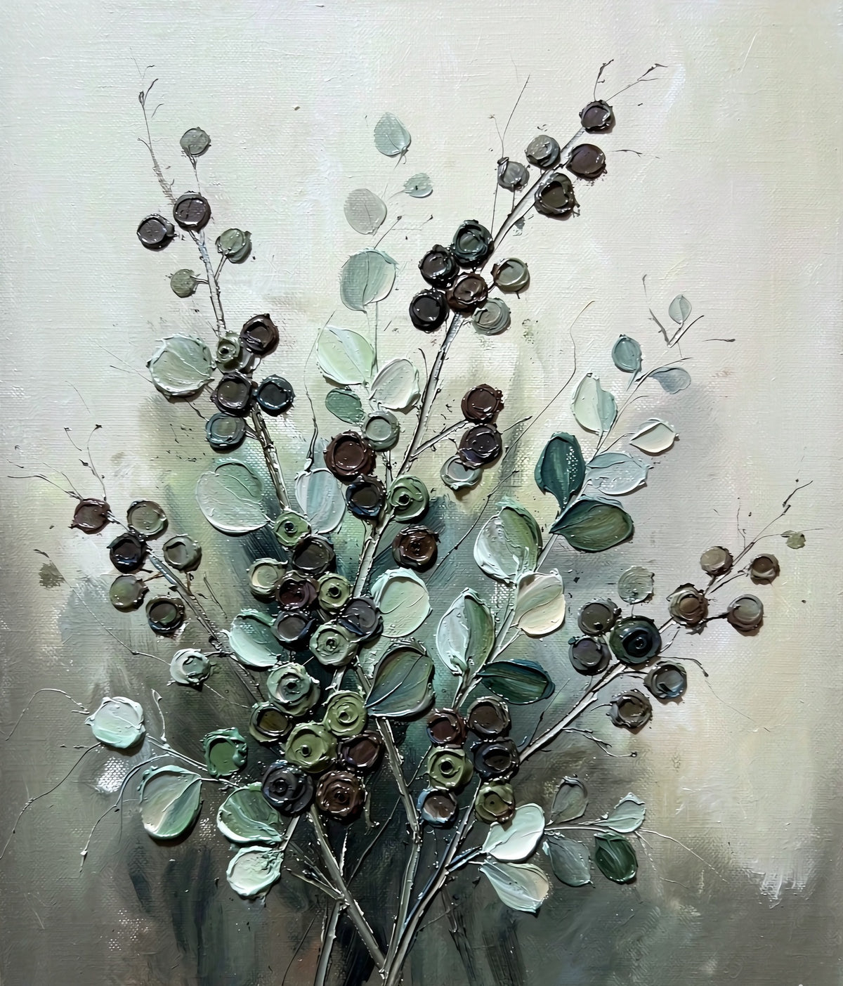 Eucalyptus berry hand-painted botanical oil painting