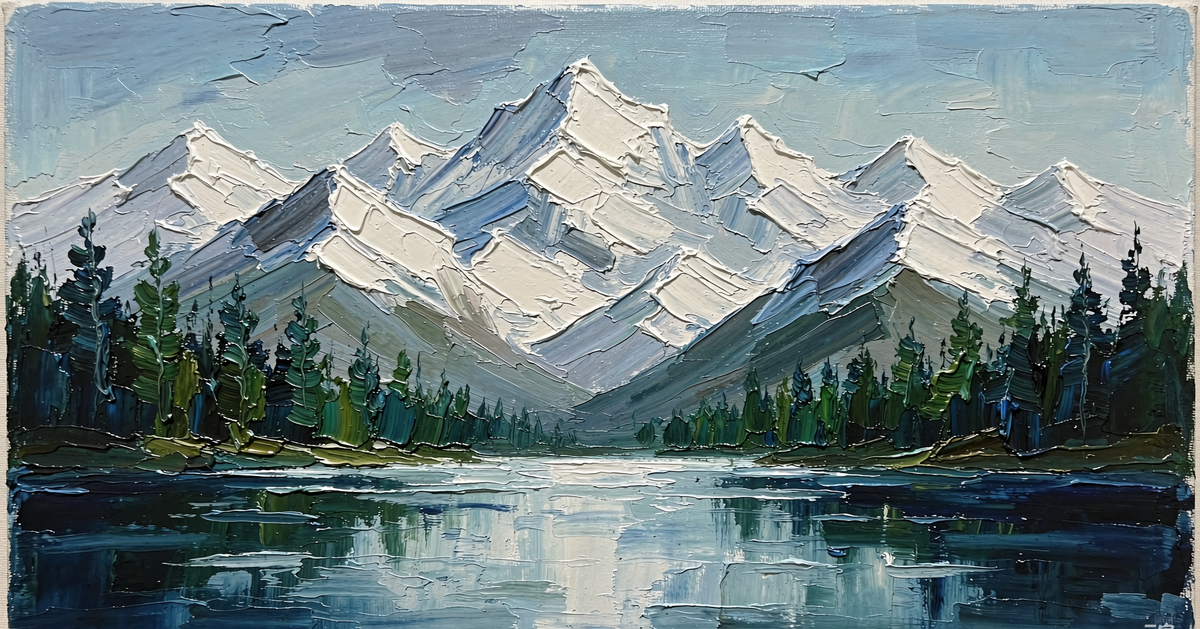 Alpine mountain lake original oil painting