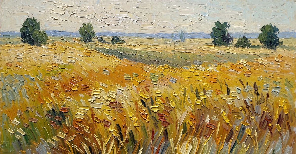 Golden wheat field original oil painting