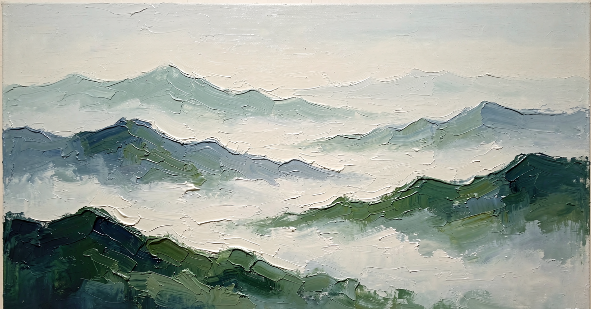 Misty mountains original oil painting