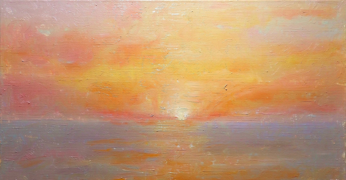 Warm dawn horizon over the sea original painting